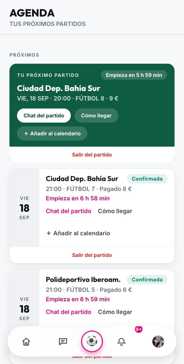 Tu agenda de partidos