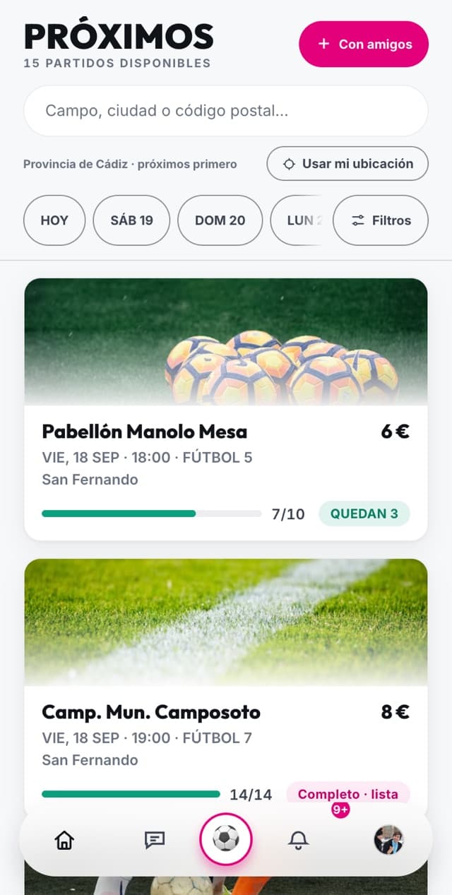 Descubre: los partidos cerca de ti