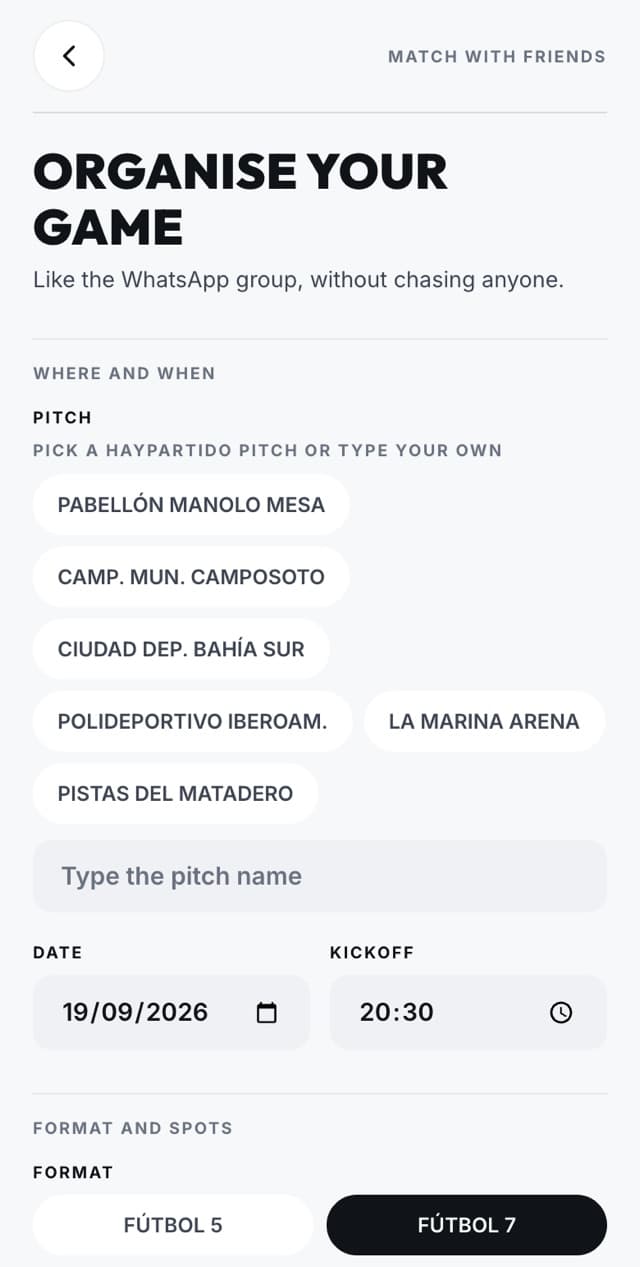 Set up your game: the pitch, typed by hand