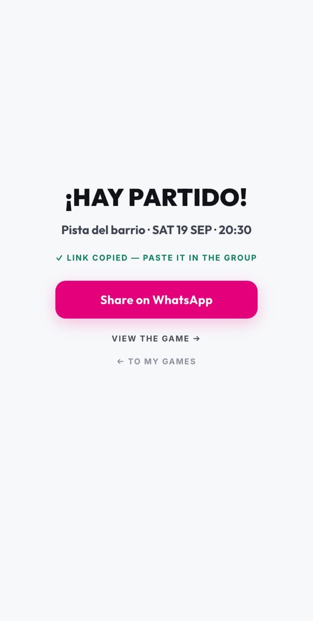 The app: the game set up and ready to send to the group