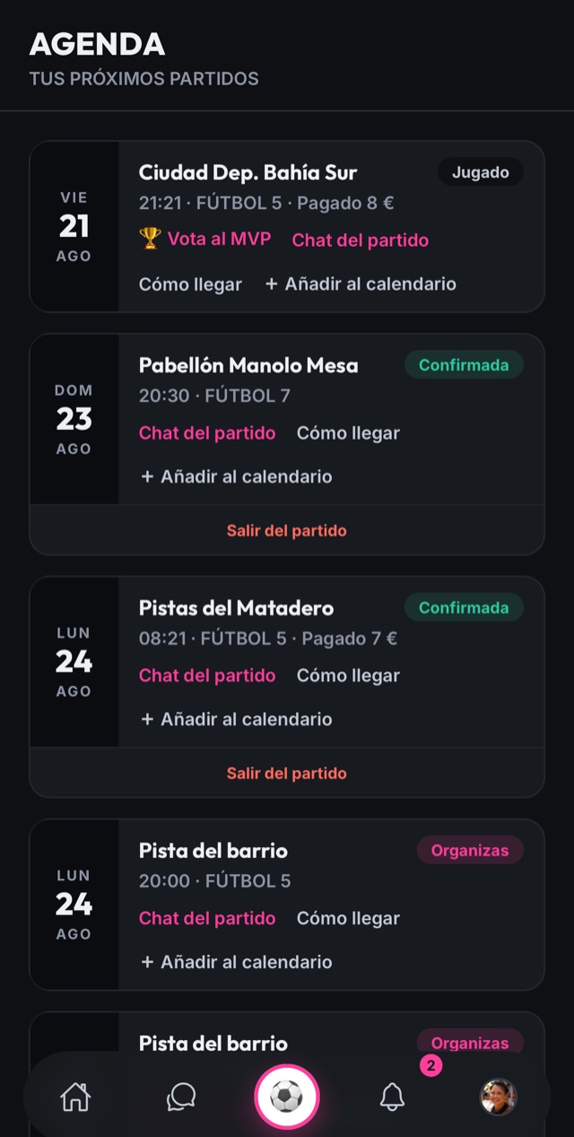 Agenda con los próximos partidos confirmados