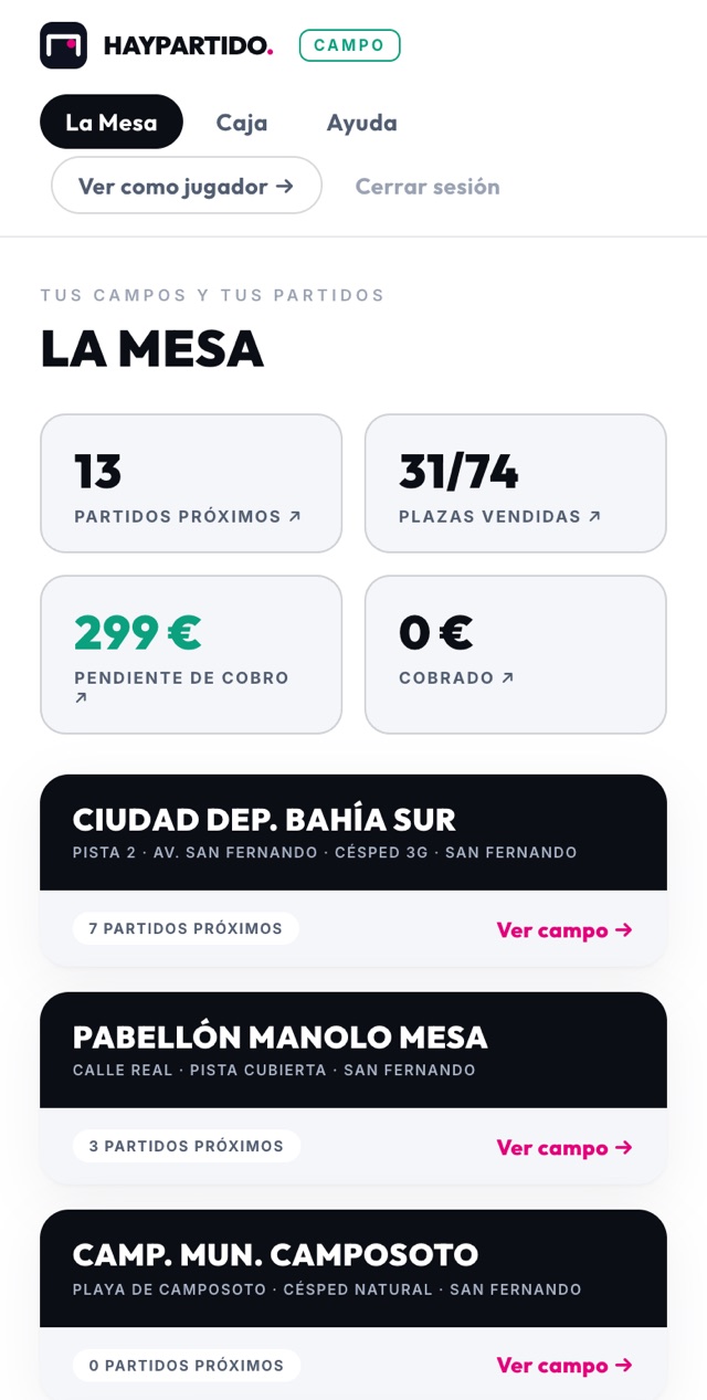 La Mesa con los partidos y las plazas vendidas