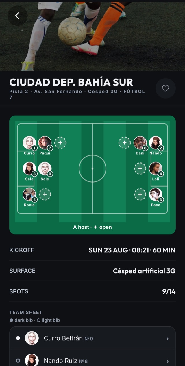 The game line-up on the pitch, with faces and numbers